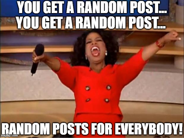 Oprah You Get A Meme | YOU GET A RANDOM POST... YOU GET A RANDOM POST... RANDOM POSTS FOR EVERYBODY! | image tagged in memes,oprah you get a | made w/ Imgflip meme maker