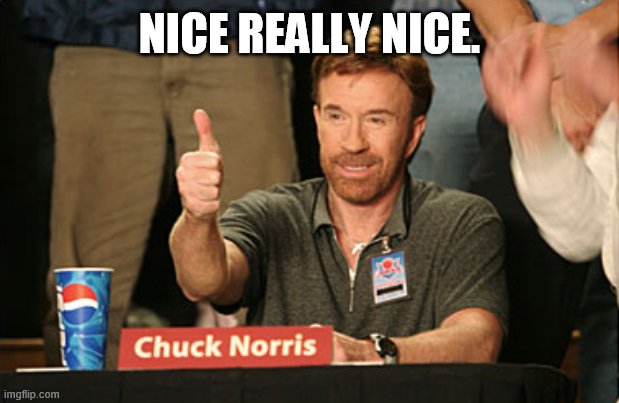 Chuck Norris Approves Meme | NICE REALLY NICE. | image tagged in memes,chuck norris approves,chuck norris | made w/ Imgflip meme maker