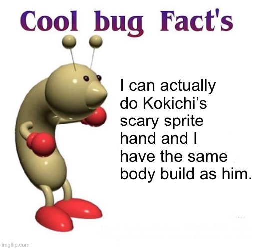 Cool Bug Facts Api | I can actually do Kokichi’s scary sprite hand and I have the same body build as him. | image tagged in cool bug facts api | made w/ Imgflip meme maker