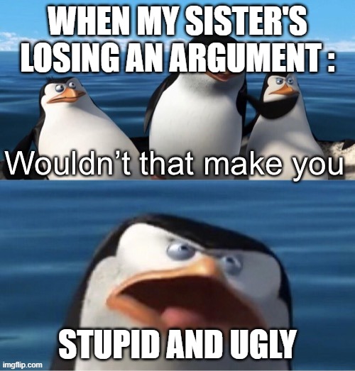 Wouldn’t that make you |  WHEN MY SISTER'S LOSING AN ARGUMENT :; STUPID AND UGLY | image tagged in wouldn t that make you | made w/ Imgflip meme maker