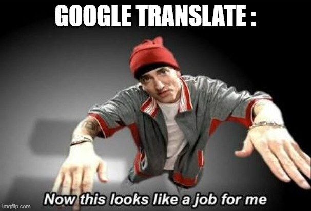 Now this looks like a job for me | GOOGLE TRANSLATE : | image tagged in now this looks like a job for me | made w/ Imgflip meme maker