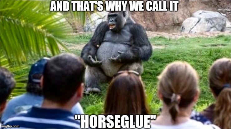 Gorilla Glue | AND THAT'S WHY WE CALL IT "HORSEGLUE" | image tagged in gorilla glue | made w/ Imgflip meme maker