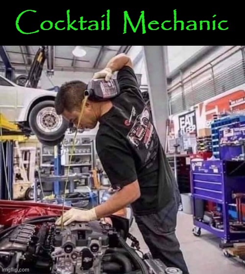 Cocktail Mechanic | Cocktail  Mechanic | image tagged in guy pouring olive oil on the salad | made w/ Imgflip meme maker