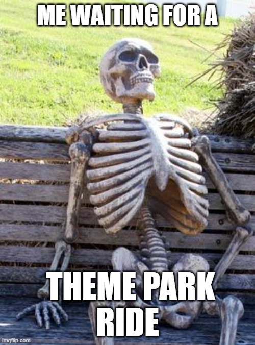 WAITING | ME WAITING FOR A; THEME PARK 
RIDE | image tagged in memes,waiting skeleton | made w/ Imgflip meme maker