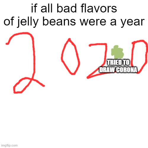 Blank Transparent Square | if all bad flavors of jelly beans were a year; TRIED TO DRAW CORONA | image tagged in memes,blank transparent square | made w/ Imgflip meme maker