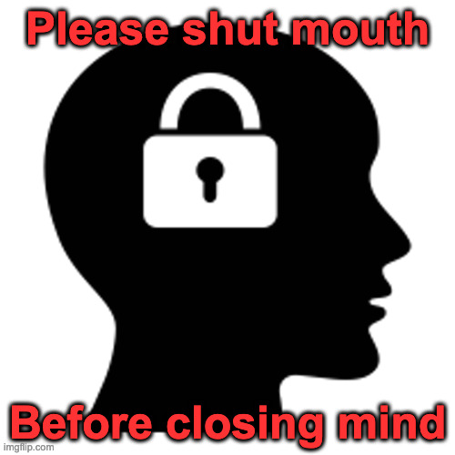 If you have nothing to say, say nothing | Please shut mouth; Before closing mind | image tagged in so true | made w/ Imgflip meme maker