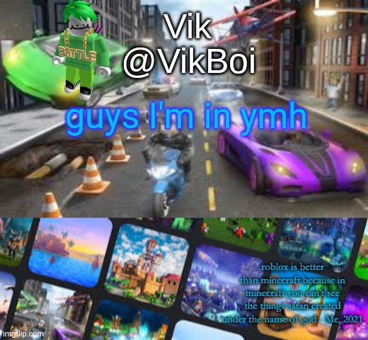 ymh | guys I'm in ymh | image tagged in vik roblox announcement | made w/ Imgflip meme maker