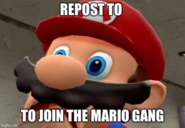 e | REPOST TO; TO JOIN THE MARIO GANG | image tagged in mario wtf | made w/ Imgflip meme maker