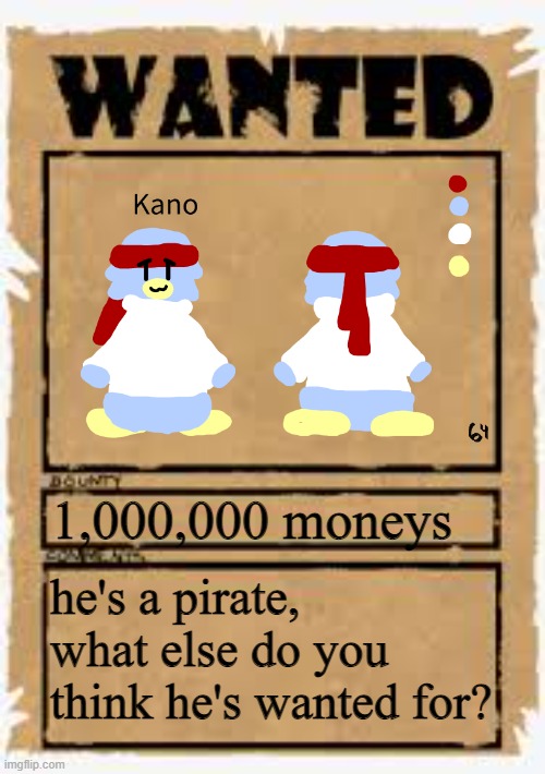 He's an amnesiac so he has no idea he's a pirate lol- | 1,000,000 moneys; he's a pirate, what else do you think he's wanted for? | image tagged in wanted poster deluxe | made w/ Imgflip meme maker