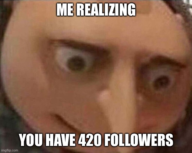 gru meme | ME REALIZING YOU HAVE 420 FOLLOWERS | image tagged in gru meme | made w/ Imgflip meme maker