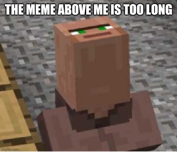 Minecraft Villager Looking Up | THE MEME ABOVE ME IS TOO LONG | image tagged in minecraft villager looking up | made w/ Imgflip meme maker