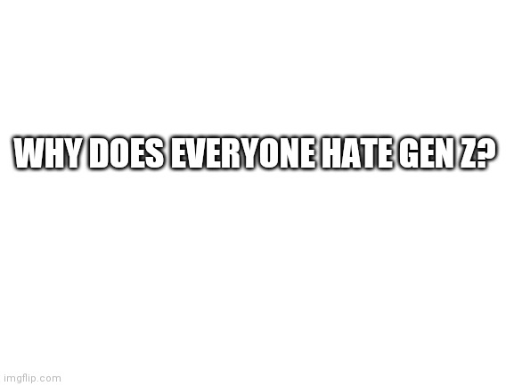 Why? Why hate Gen Z? Please explain why everyone hates Gen Z. (Read image description btw) | WHY DOES EVERYONE HATE GEN Z? NEVER GONNA GIVE YOU UP, NEVER GONNA LET YOU DOWN, NEVER GONNA RUN AROUND AND DESERT YOU | image tagged in blank white template,gen z | made w/ Imgflip meme maker