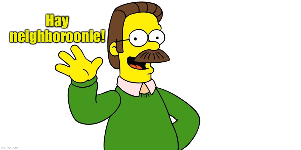 Ned Flanders Wave | Hay neighboroonie! | image tagged in ned flanders wave | made w/ Imgflip meme maker