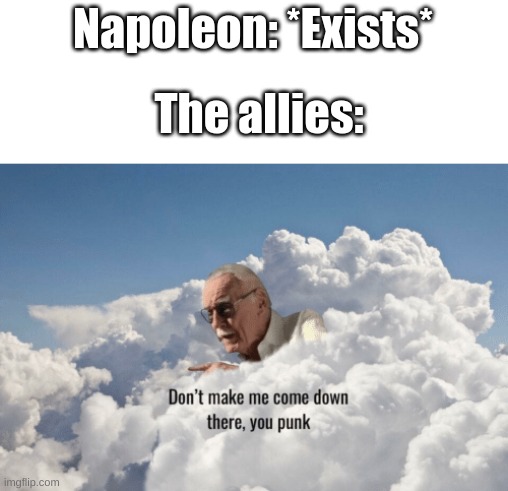 Napoleonic Wars in a nutshell | Napoleon: *Exists*; The allies: | image tagged in stan lee heaven,napoleon | made w/ Imgflip meme maker