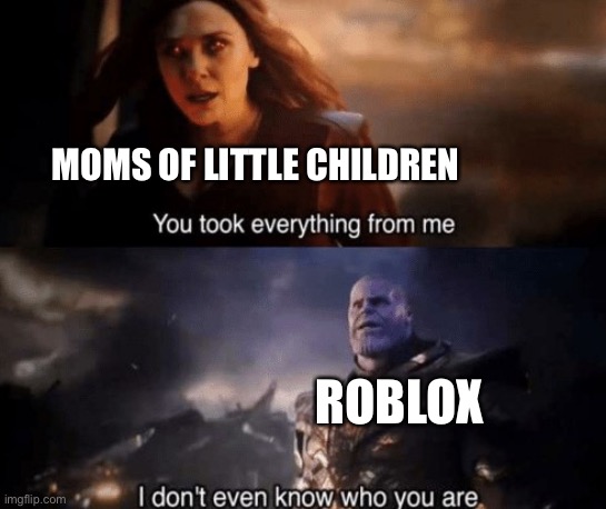 Roblox kids | MOMS OF LITTLE CHILDREN; ROBLOX | image tagged in why am i doing this,you took everything from me,credit card,children | made w/ Imgflip meme maker