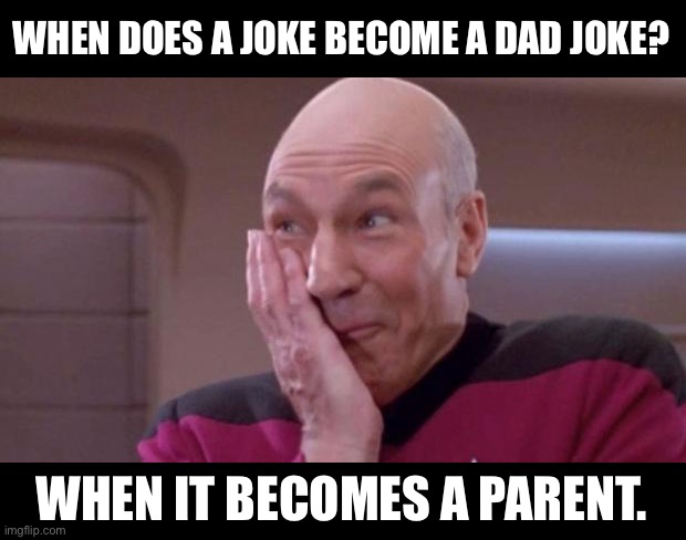 dad joke | WHEN DOES A JOKE BECOME A DAD JOKE? WHEN IT BECOMES A PARENT. | image tagged in picard oops | made w/ Imgflip meme maker