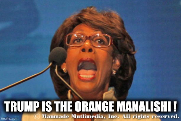 Maxine waters | TRUMP IS THE ORANGE MANALISHI ! | image tagged in maxine waters | made w/ Imgflip meme maker