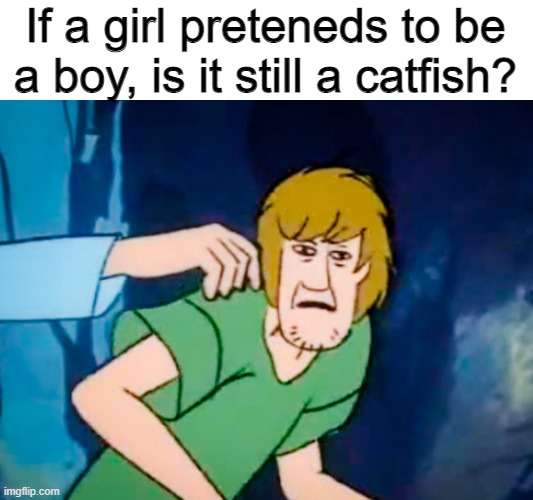 Shaggy meme | If a girl preteneds to be a boy, is it still a catfish? | image tagged in shaggy meme | made w/ Imgflip meme maker