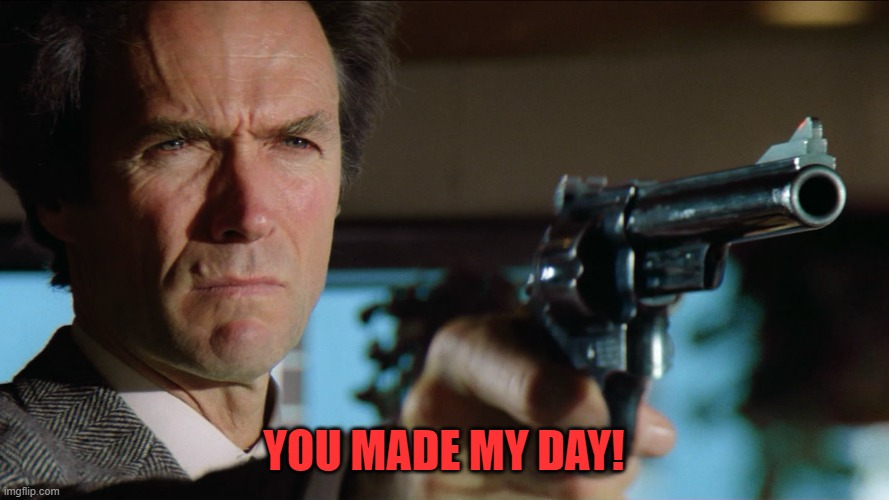 dirty harry | YOU MADE MY DAY! | image tagged in dirty harry | made w/ Imgflip meme maker