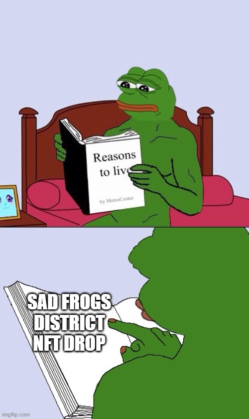 Sad Frogs District | SAD FROGS DISTRICT NFT DROP | image tagged in blank pepe reasons to live | made w/ Imgflip meme maker