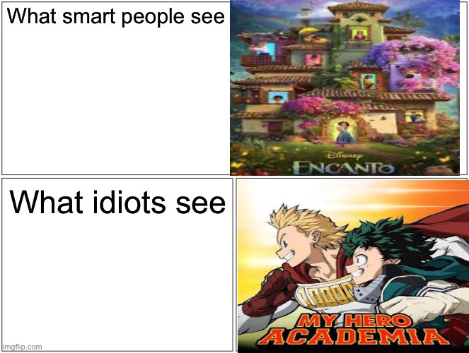 Weebs are idiots | What smart people see; What idiots see | image tagged in memes,blank comic panel 2x2 | made w/ Imgflip meme maker