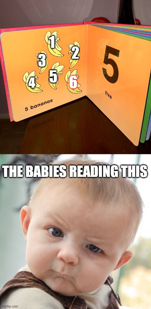 1; 2; 3; 5; 6; 4; THE BABIES READING THIS | image tagged in memes,skeptical baby | made w/ Imgflip meme maker