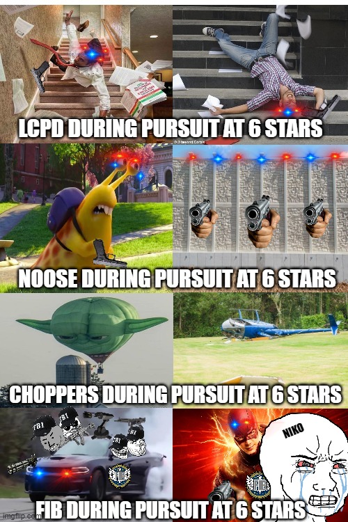 GTA 6 Stars | LCPD DURING PURSUIT AT 6 STARS; CHOPPERS DURING PURSUIT AT 6 STARS; NIKO; FIB DURING PURSUIT AT 6 STARS | image tagged in gta | made w/ Imgflip meme maker