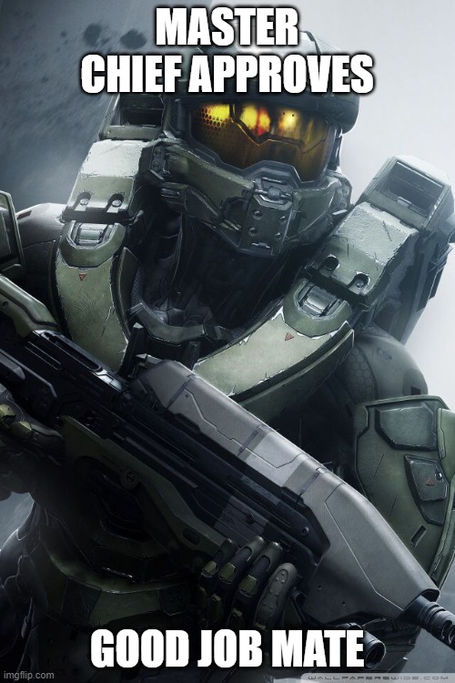 master chief | MASTER CHIEF APPROVES GOOD JOB MATE | image tagged in master chief | made w/ Imgflip meme maker