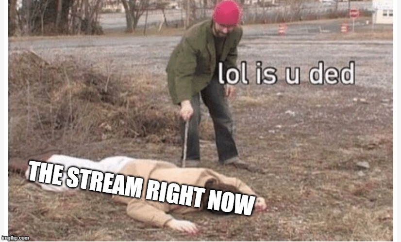 Lol is u ded | THE STREAM RIGHT NOW | image tagged in lol is u ded | made w/ Imgflip meme maker