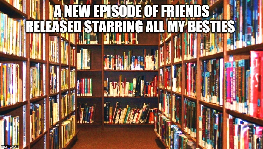 Friends |  A NEW EPISODE OF FRIENDS RELEASED STARRING ALL MY BESTIES | image tagged in library | made w/ Imgflip meme maker