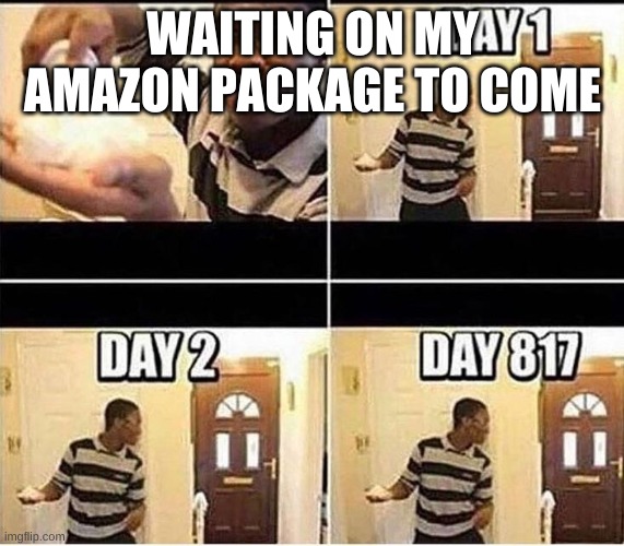 Amazon in a nutshell | WAITING ON MY AMAZON PACKAGE TO COME | image tagged in gonna prank dad | made w/ Imgflip meme maker