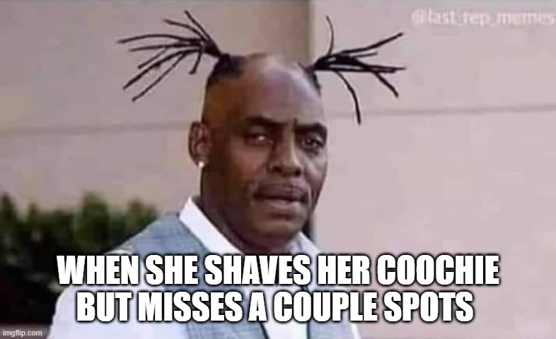 WHEN SHE SHAVES HER COOCHIE BUT MISSES A COUPLE SPOTS | image tagged in coochie shaved | made w/ Imgflip meme maker