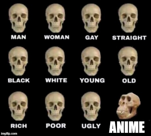 Anime sucks |  ANIME | image tagged in idiot skull | made w/ Imgflip meme maker