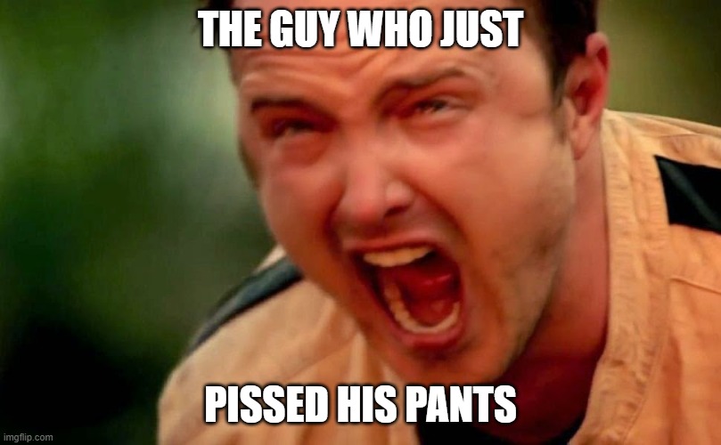 Guy screaming |  THE GUY WHO JUST; PISSED HIS PANTS | image tagged in guy screaming | made w/ Imgflip meme maker