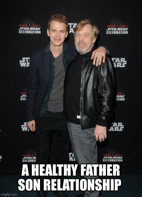 Darth Vader and Luke Skywalker | A HEALTHY FATHER SON RELATIONSHIP | image tagged in star wars prequels | made w/ Imgflip meme maker