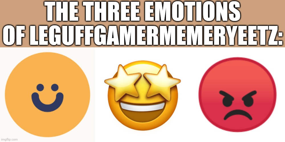 Lol | THE THREE EMOTIONS OF LEGUFFGAMERMEMERYEETZ: | image tagged in bruh moment | made w/ Imgflip meme maker