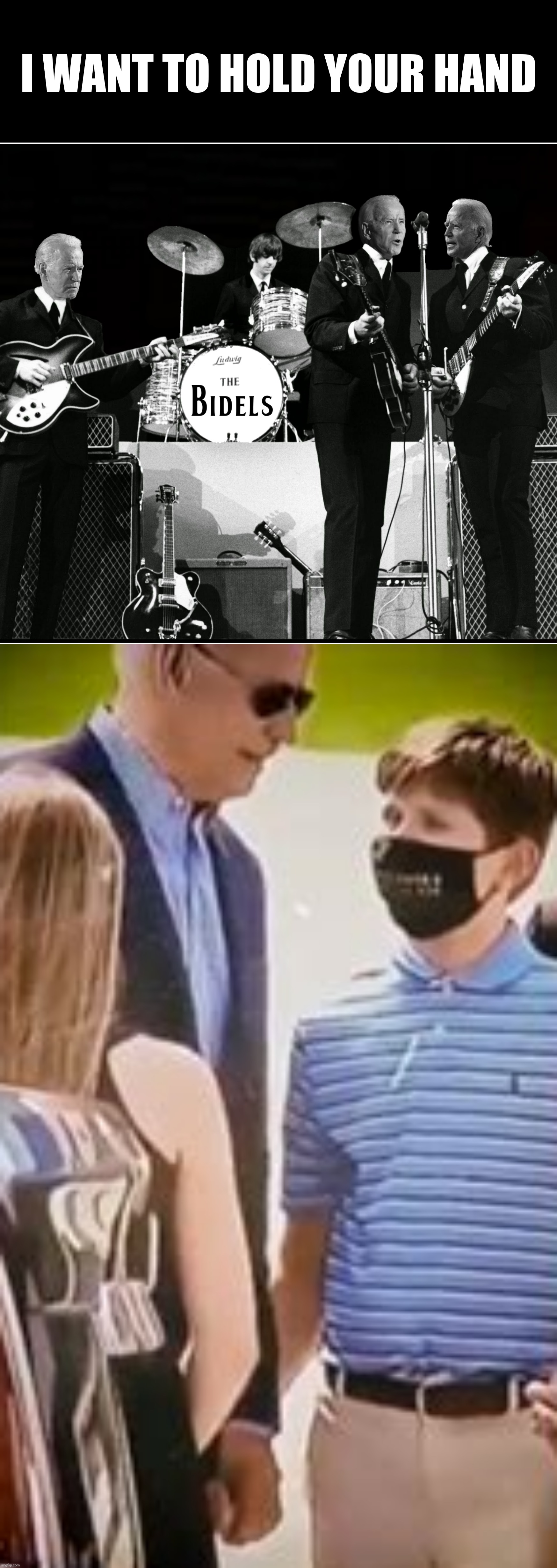Bad Photoshop Sunday presents:  The Bidels | I WANT TO HOLD YOUR HAND | image tagged in bad photoshop sunday,joe biden,the beatles,i want to hold your hand | made w/ Imgflip meme maker