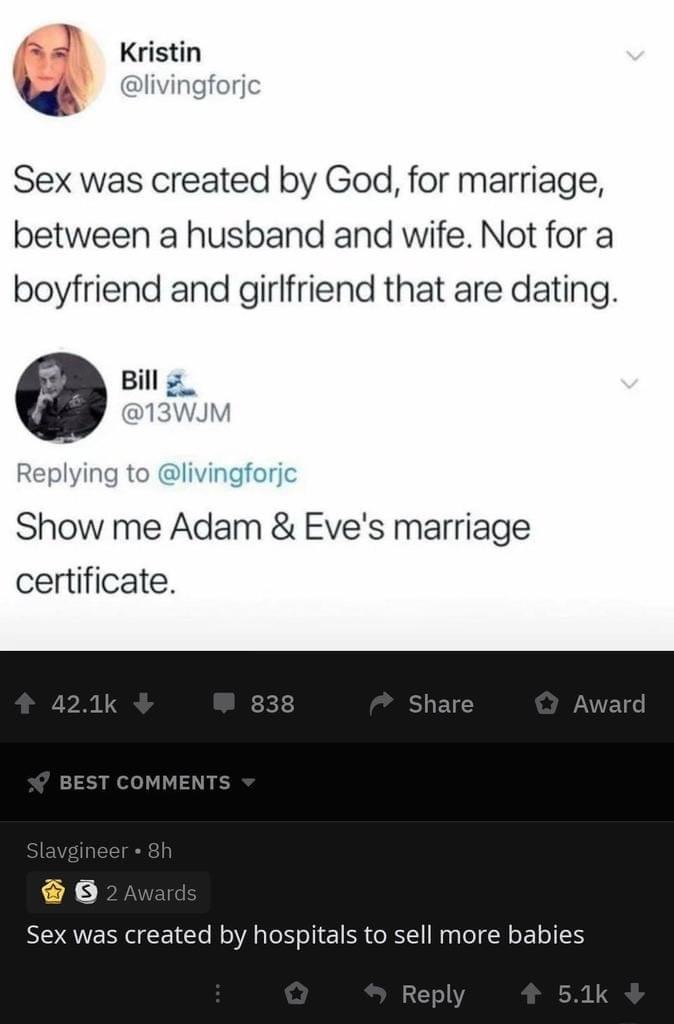 High Quality Show me Adam & Eve’s birth certificate Blank Meme Template