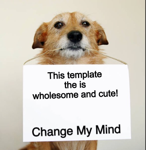Change My Mind Dog | This template the is wholesome and cute! | image tagged in change my mind dog | made w/ Imgflip meme maker