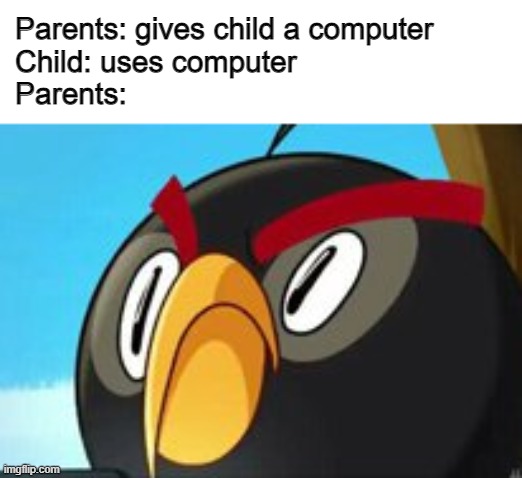 Parents: gives child a computer
Child: uses computer
Parents: | made w/ Imgflip meme maker