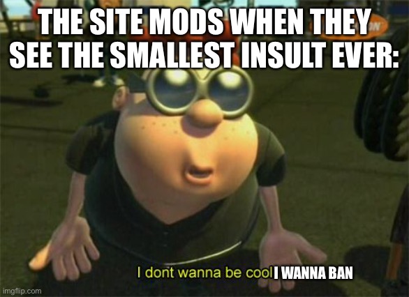 Dady | THE SITE MODS WHEN THEY SEE THE SMALLEST INSULT EVER:; I WANNA BAN | image tagged in carl wheezers my dad | made w/ Imgflip meme maker
