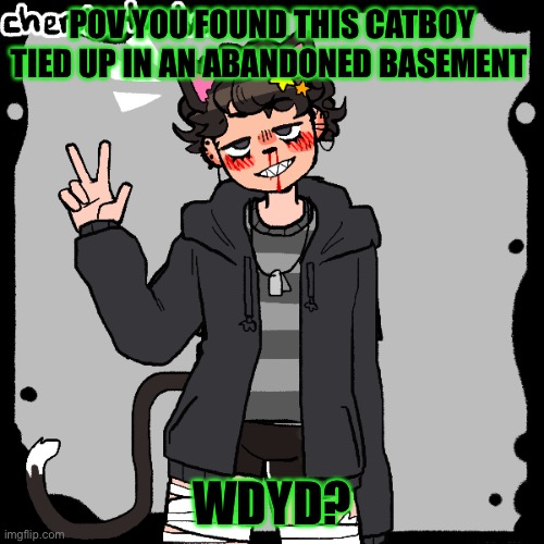 Do not kill him, no op oc’s | POV YOU FOUND THIS CATBOY TIED UP IN AN ABANDONED BASEMENT; WDYD? | image tagged in roleplaying | made w/ Imgflip meme maker