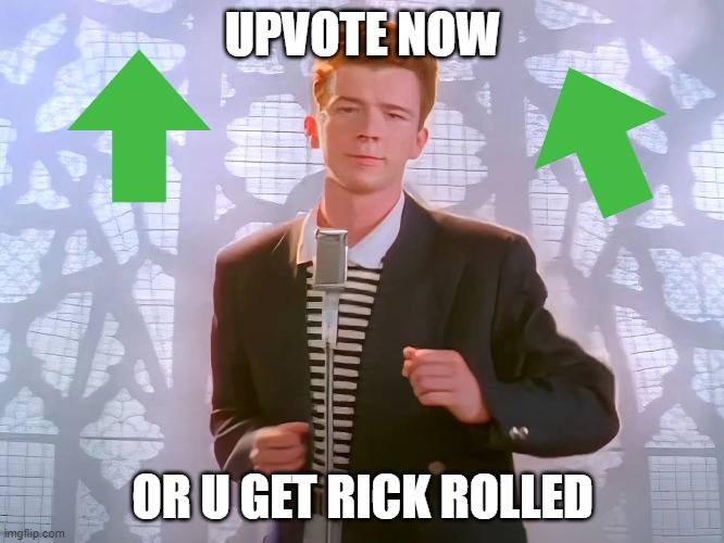 nowwwwwwwwwwwwwwwwwwwwwwwww | UPVOTE NOW; OR U GET RICK ROLLED | image tagged in funny | made w/ Imgflip meme maker