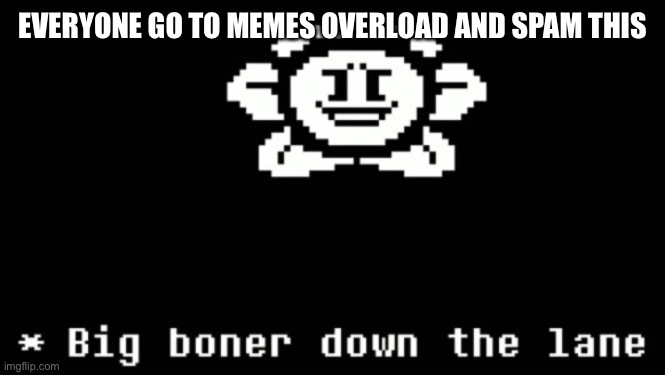 Big Boner Down The Lane | EVERYONE GO TO MEMES OVERLOAD AND SPAM THIS | image tagged in big boner down the lane | made w/ Imgflip meme maker