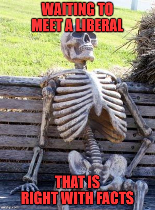 Waiting Skeleton Meme | WAITING TO MEET A LIBERAL THAT IS RIGHT WITH FACTS | image tagged in memes,waiting skeleton | made w/ Imgflip meme maker