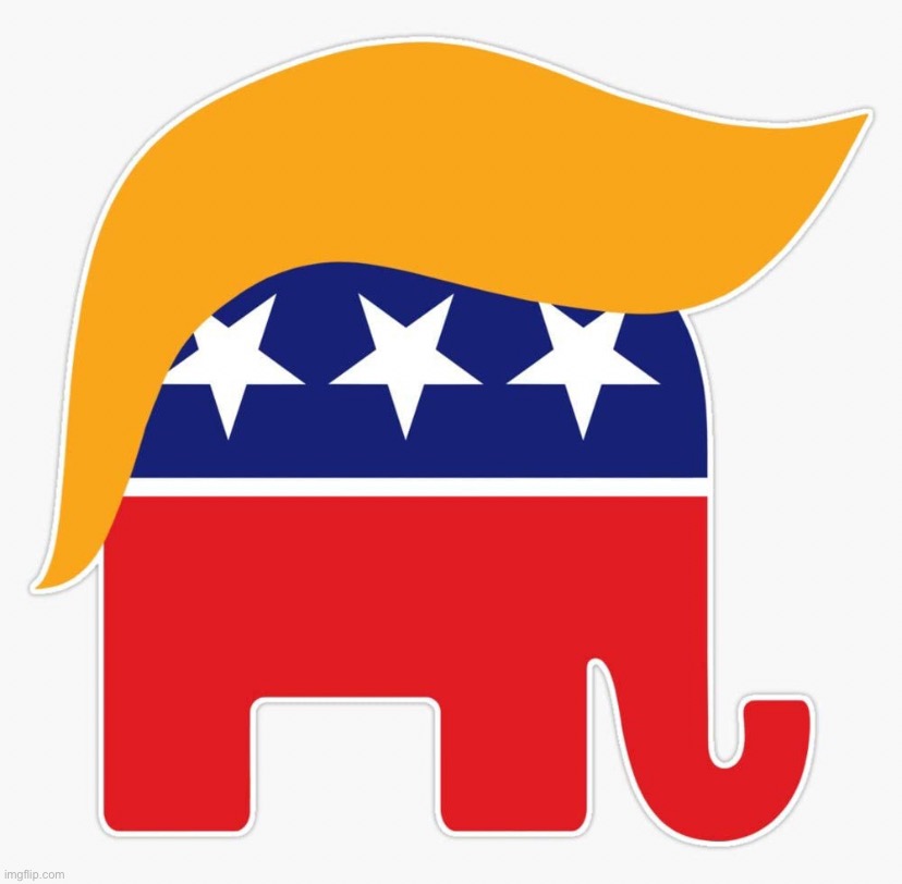 Trump GOP elephant | image tagged in trump gop elephant,trump,gop,elephant,trump to gop,trump toupee | made w/ Imgflip meme maker