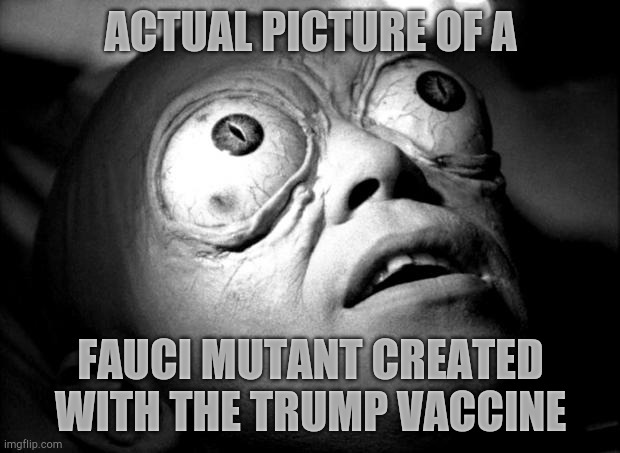 Outer Limits Mutant | ACTUAL PICTURE OF A FAUCI MUTANT CREATED WITH THE TRUMP VACCINE | image tagged in outer limits mutant | made w/ Imgflip meme maker