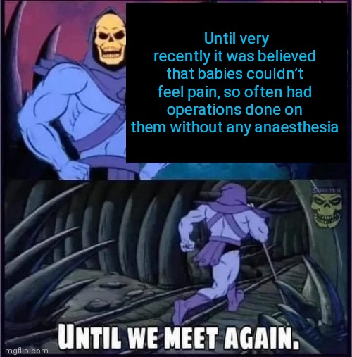 Until we meet again | Until very recently it was believed that babies couldn’t feel pain, so often had operations done on them without any anaesthesia | image tagged in until we meet again | made w/ Imgflip meme maker