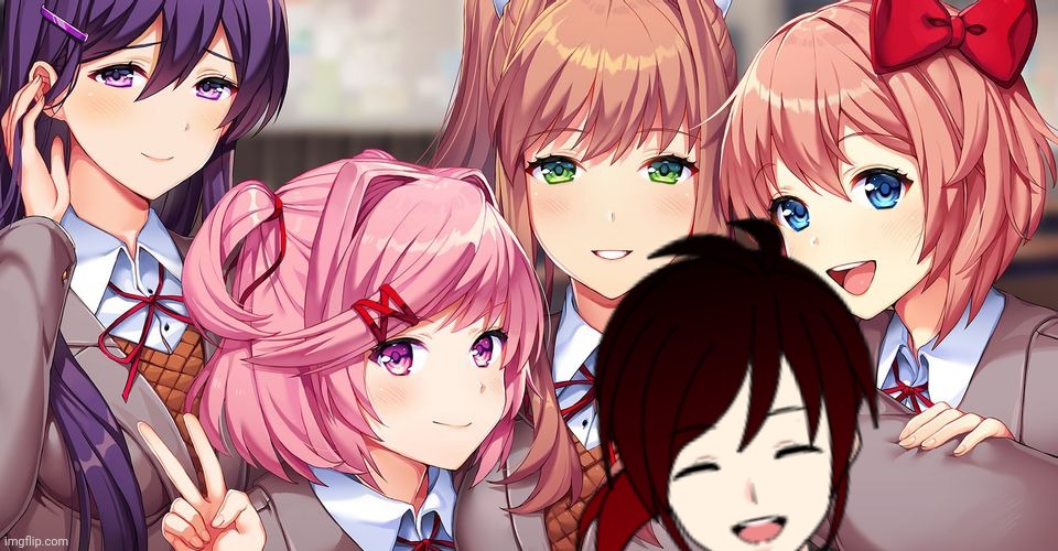 Selfie with the girls of the Literature club!!! | image tagged in doki doki literature club | made w/ Imgflip meme maker