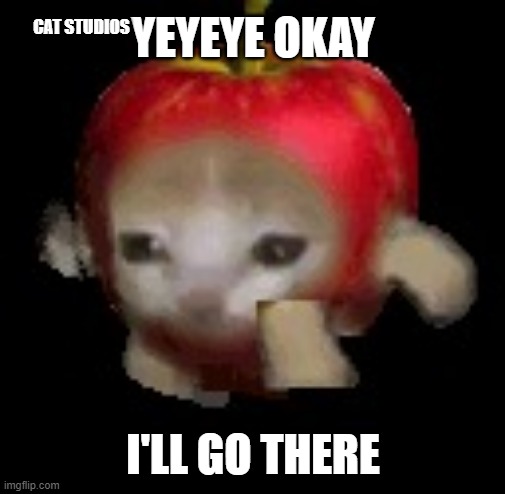 Yeyeey okay i'll go there! | CAT STUDIOS  ㅤ ㅤ ㅤ ㅤ ㅤ ㅤ ㅤ; YEYEYE OKAY; I'LL GO THERE | image tagged in apple kitty | made w/ Imgflip meme maker